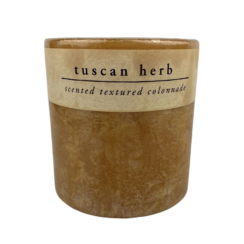 Pier 1 Tuscan Herb Candle Textured Colonnade Round 4”x4” Mustard 1 Wick USA NOS